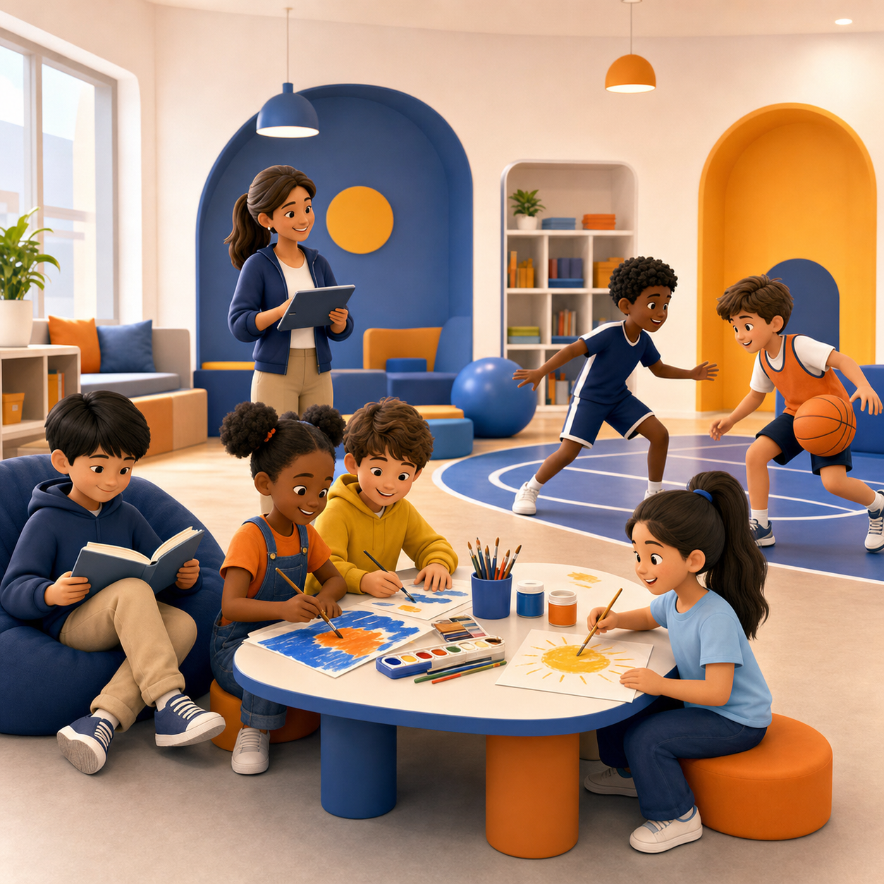 Copii participând la activități educaționale, creative și sportive
