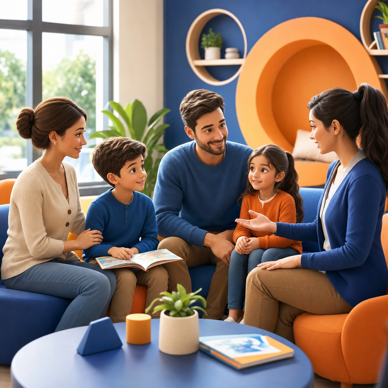 Familie și copii participând la o activitate de sprijin comunitar